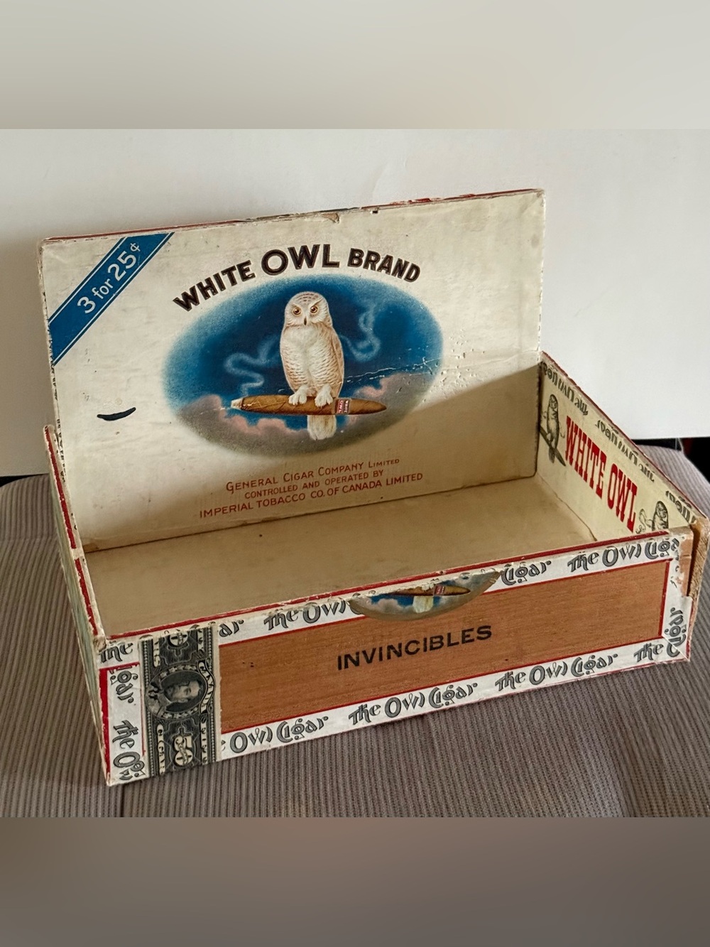 VINTAGE WHITE OWL BRAND CIGAR BOX GENERAL CIGAR COMPANY